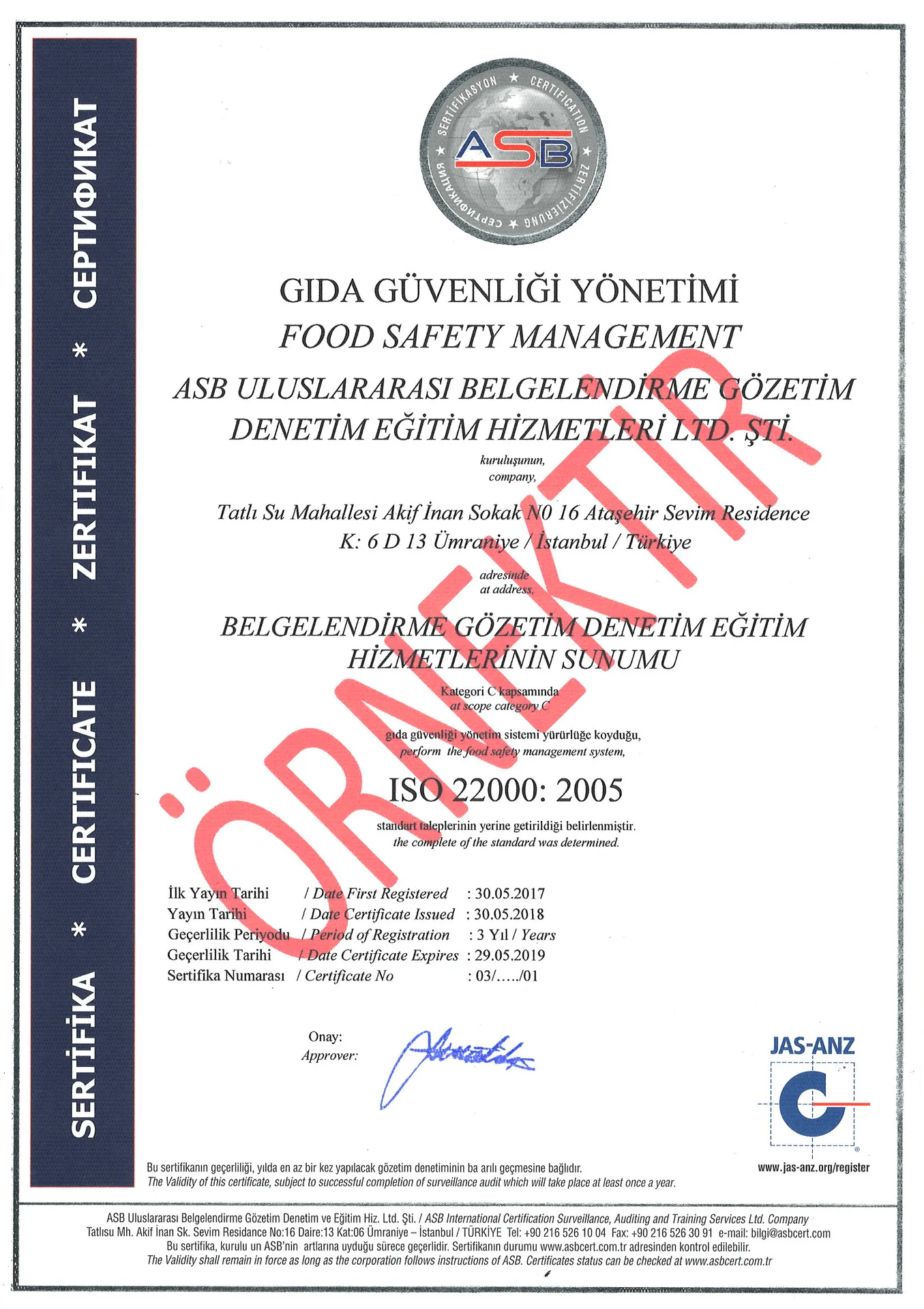ISO 22000 Gıda Güvenliği Yönetim Sistemi Belgesi
