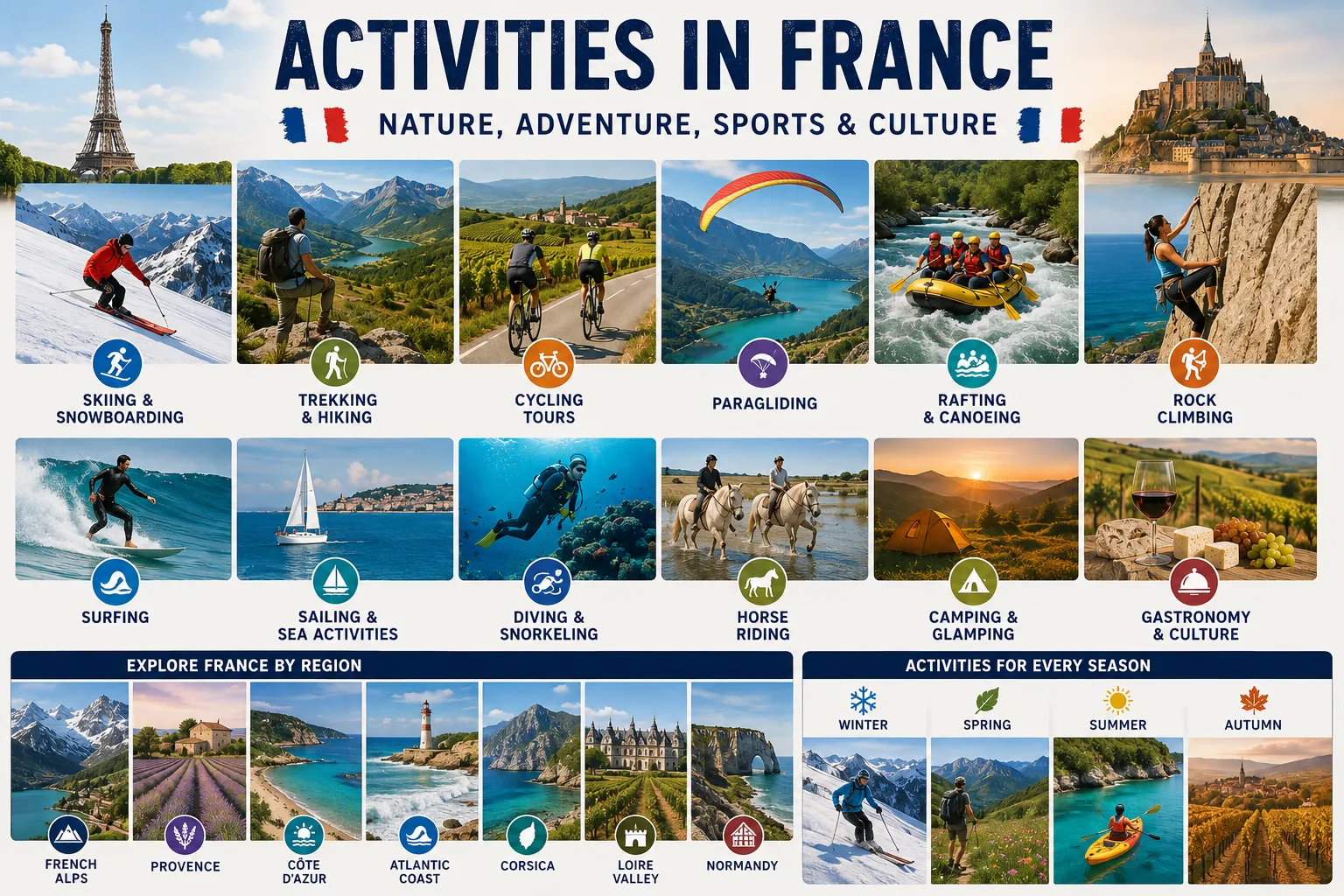 Fransada yapılabilecek aktiviteler. Fransa trekking, dağcılık, binicilik, hiking, off-road
