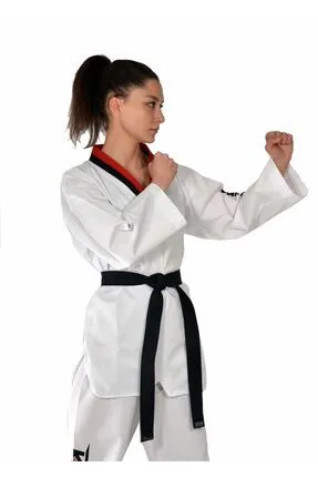 Taekwondo Elbisesi Kırmızı Siyah Yaka Dobok