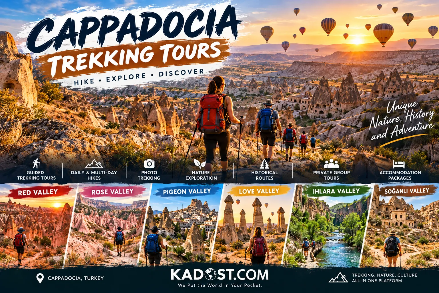 Kapadokya trekking turları, Kapadokya doğa yürüyüşü, Kapadokya vadi yürüyüşleri, Kapadokya